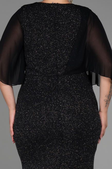 Robe De Soirée Grande Taille Longue Noir-Argent ABU2857