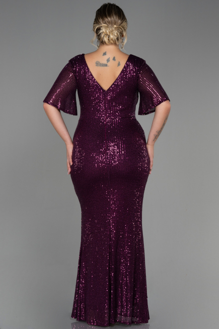 Robe De Soirée Grande Taille Squameuse Longue Prune ABU2796