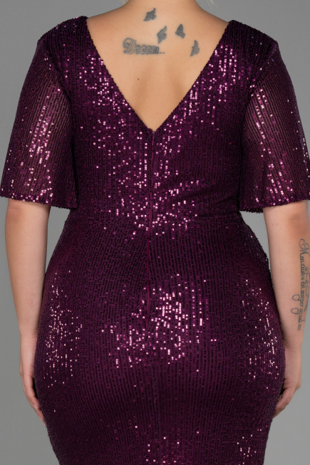 Robe De Soirée Grande Taille Squameuse Longue Prune ABU2796