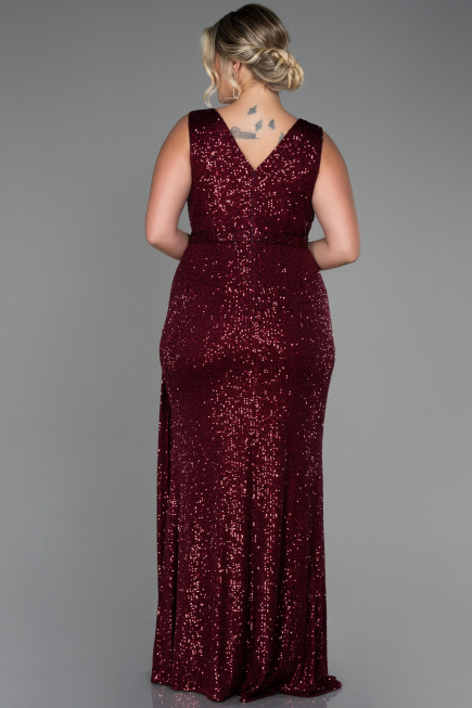 Robe de Soirée Grande Taille Longue Squameuse Rouge Bordeaux ABU3194