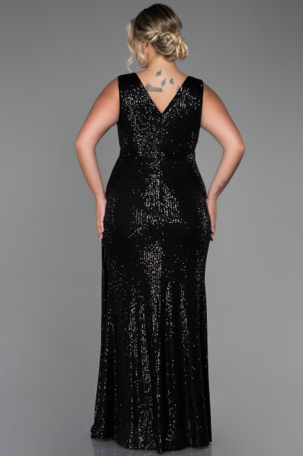 Robe de Soirée Grande Taille Longue Squameuse Noir ABU3194