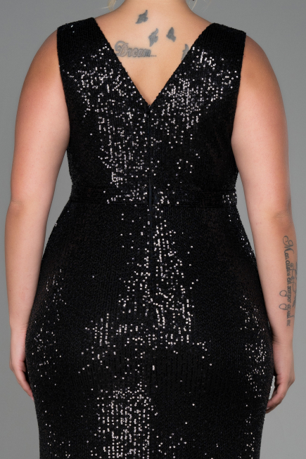 Robe de Soirée Grande Taille Longue Squameuse Noir ABU3194