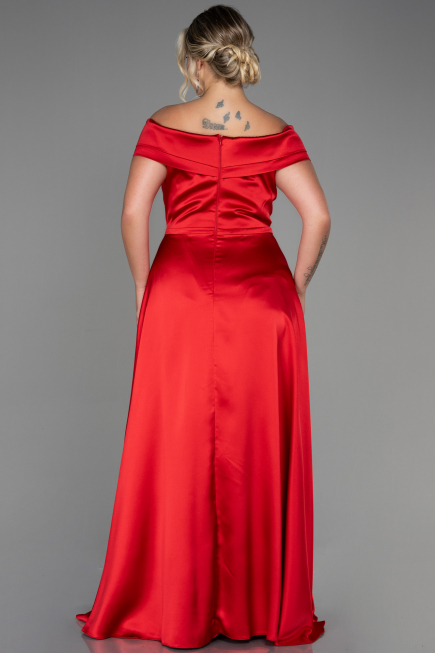 Robe De Soirée Grande Taille Satin Longue Rouge ABU2355