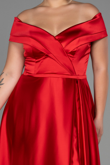 Robe De Soirée Grande Taille Satin Longue Rouge ABU2355