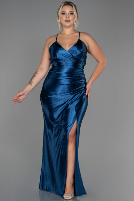 Robe De Soirée Grande Taille Satin Longue Vert Pétrole ABU3053