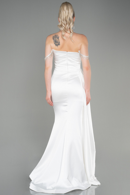 Robe De Soirée Satin Longue Blanc ABU2618