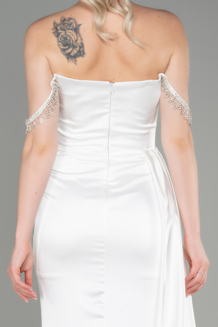 Robe De Soirée Satin Longue Blanc ABU2618