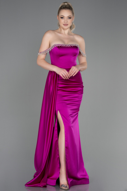 Robe De Soirée Satin Longue Fushia ABU2618