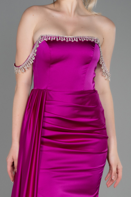 Robe De Soirée Satin Longue Fushia ABU2618