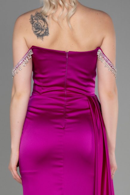 Robe De Soirée Satin Longue Fushia ABU2618