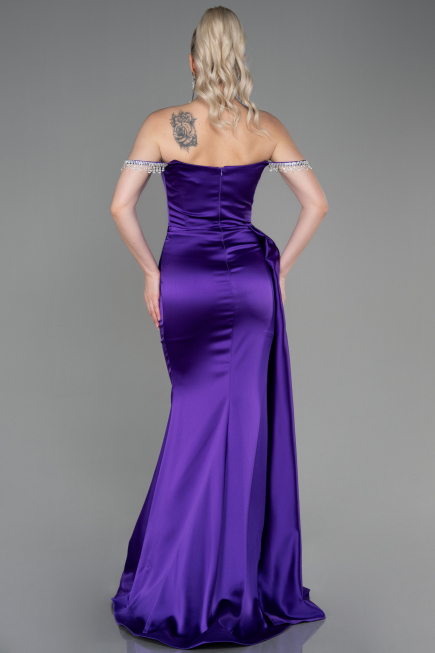 Robe De Soirée Satin Longue Violet ABU2618