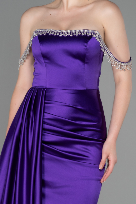 Robe De Soirée Satin Longue Violet ABU2618