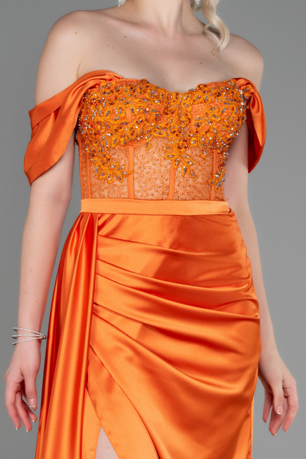 Robe De Soirée Satin Longue Orange ABU2087