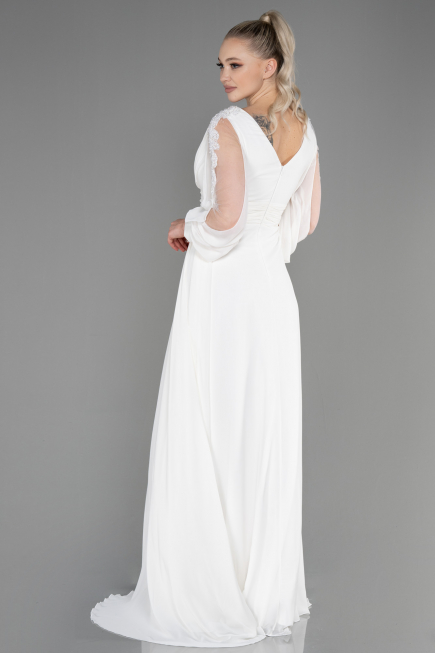 Robe de Soirée Longue Mousseline Blanc ABU3220