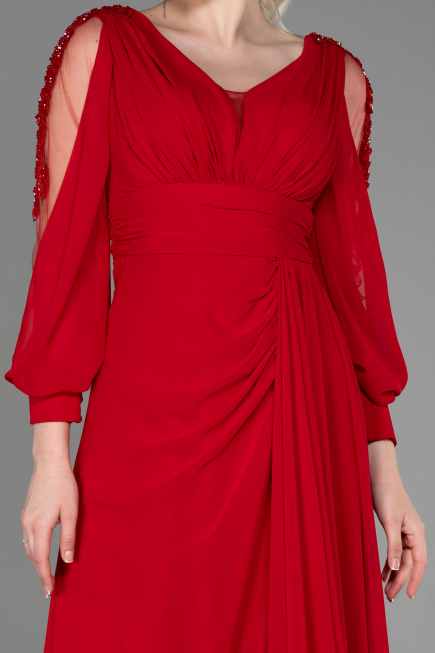 Robe de Soirée Longue Mousseline Rouge ABU3220
