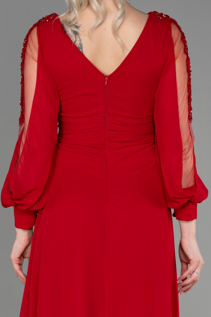 Robe de Soirée Longue Mousseline Rouge ABU3220
