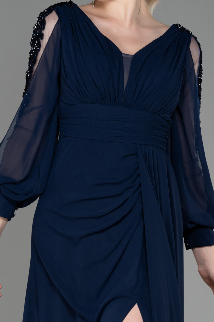 Robe de Soirée Longue Mousseline Bleu Marine ABU3220