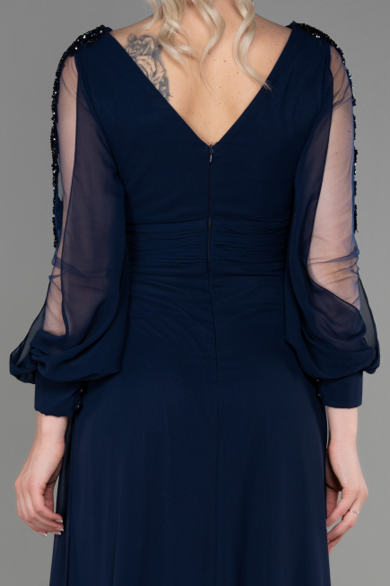 Robe de Soirée Longue Mousseline Bleu Marine ABU3220