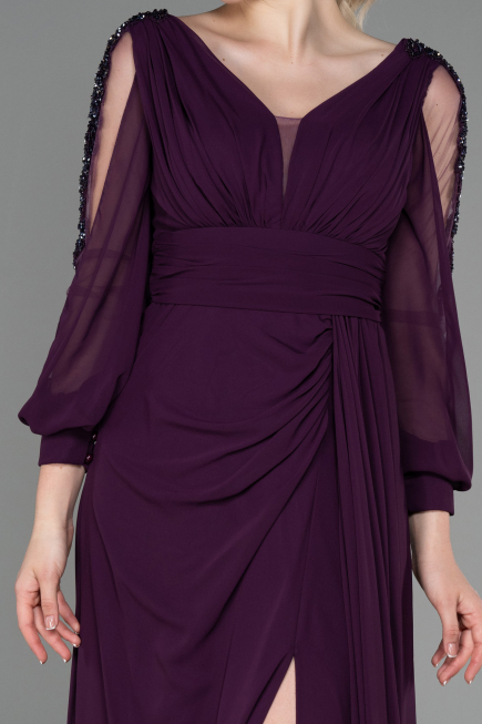 Robe de Soirée Longue Mousseline Violet ABU3220