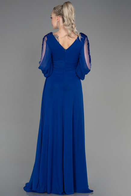 Robe de Soirée Longue Mousseline Bleu Saxe ABU3220