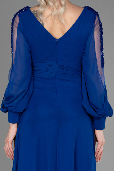 Robe de Soirée Longue Mousseline Bleu Saxe ABU3220