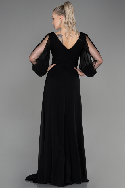 Robe de Soirée Longue Mousseline Noir ABU3220