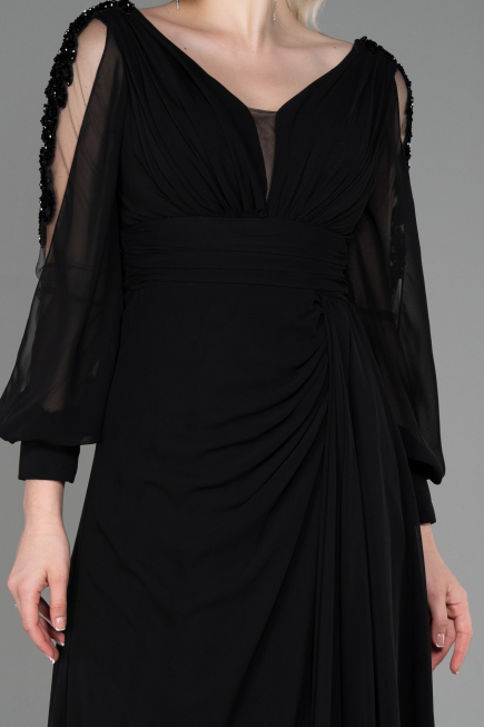 Robe de Soirée Longue Mousseline Noir ABU3220