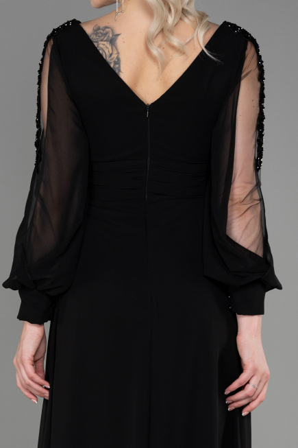 Robe de Soirée Longue Mousseline Noir ABU3220