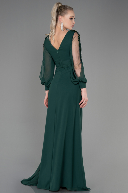 Robe de Soirée Longue Mousseline Émeraude ABU3220