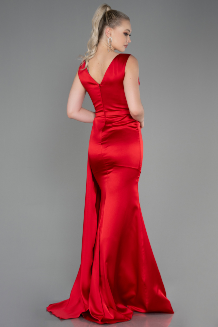 Robe de Soirée Longue Satin Rouge ABU3235