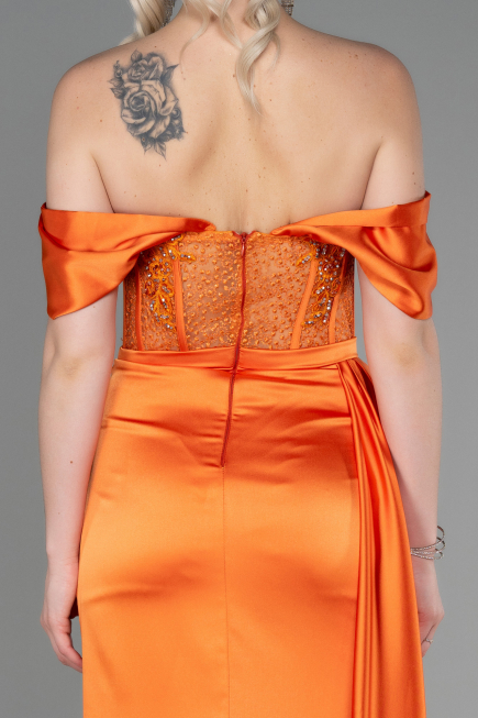 Robe De Soirée Satin Longue Orange ABU2087