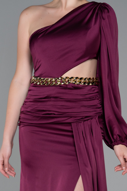 Robe De Soirée Satin Longue Prune ABU2625