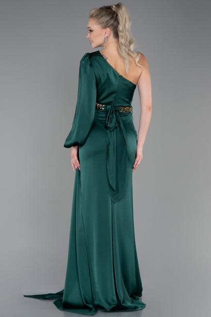 Robe de Soirée Longue Satin Émeraude ABU2625