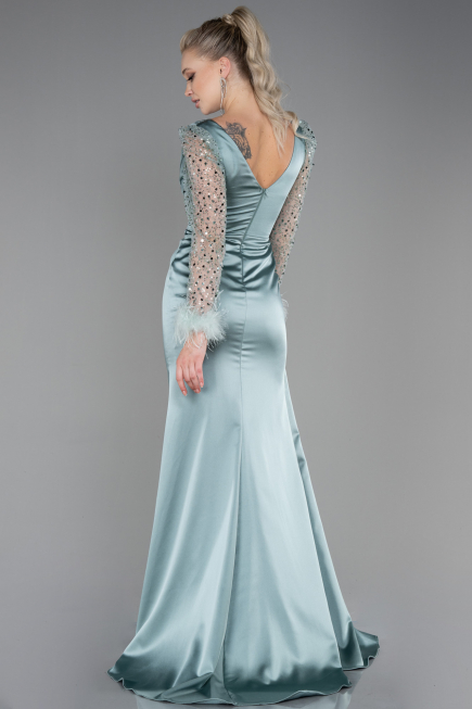 Robe De Soirée Satin Longue Menthe ABU3080