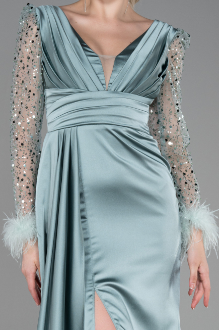 Robe De Soirée Satin Longue Menthe ABU3080