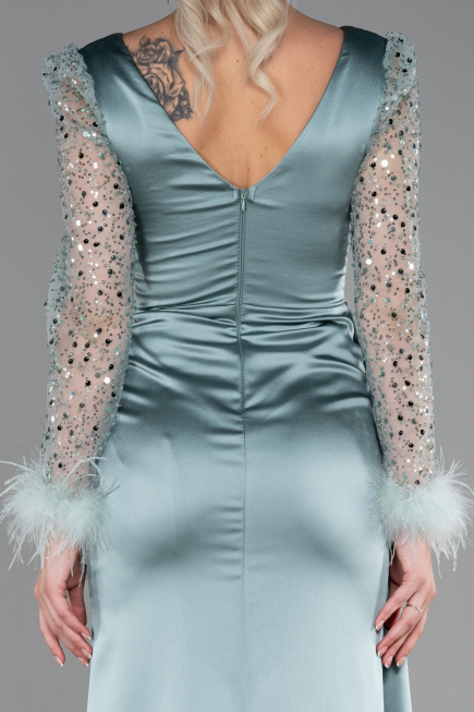 Robe De Soirée Satin Longue Menthe ABU3080