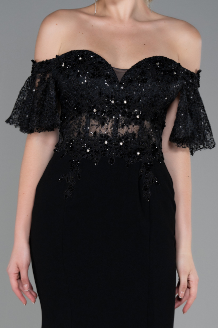 Robe Queue de Poisson Longue Dantelle Noir ABU2581