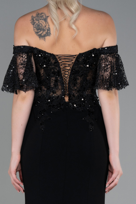 Robe Queue de Poisson Longue Dantelle Noir ABU2581