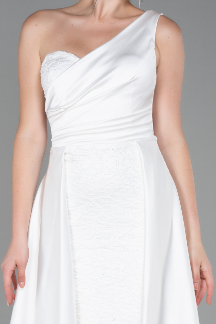 Robe de Soirée Longue Satin Blanc ABU2933