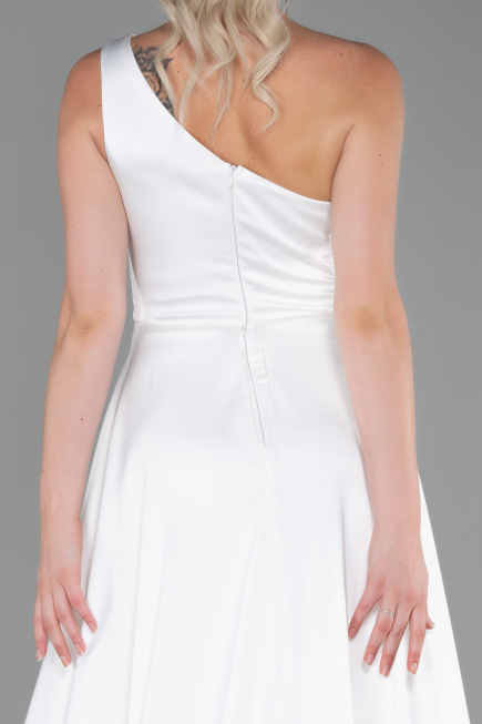 Robe de Soirée Longue Satin Blanc ABU2933