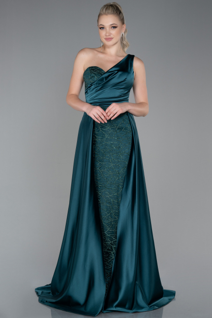 Robe de Soirée Longue Satin Émeraude ABU2933