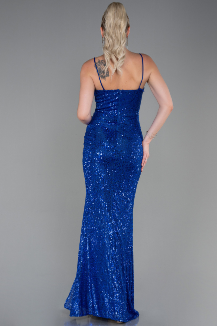 Tenue de Soirée Longue Squameuse Bleu Saxe ABU3246