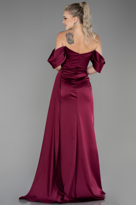 Robe De Soirée Satin Longue Couleur Cerise ABU2661