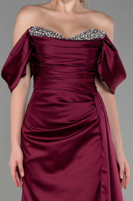 Robe De Soirée Satin Longue Couleur Cerise ABU2661
