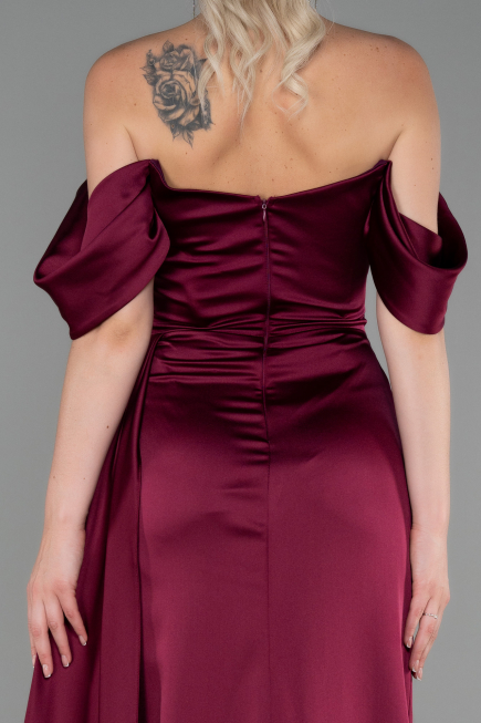 Robe De Soirée Satin Longue Couleur Cerise ABU2661