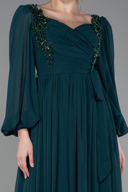 Robe de Soirée Longue Mousseline Émeraude ABU3243