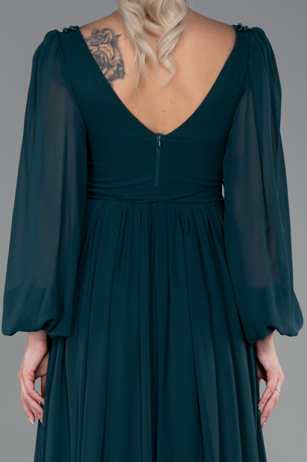 Robe de Soirée Longue Mousseline Émeraude ABU3243
