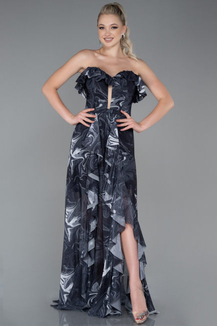Robe De Soirée Longue Noir-Anthracite ABU3086