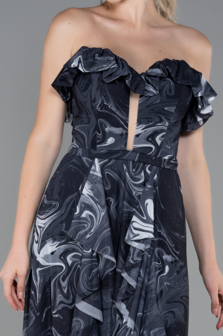 Robe De Soirée Longue Noir-Anthracite ABU3086