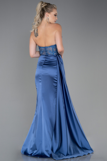 Robe De Soirée Satin Longue Indigo ABU2127